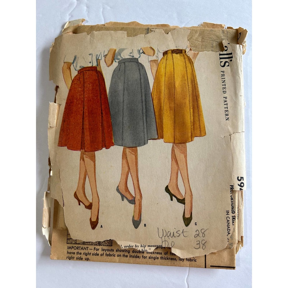 McCalls Vintage 1960's Pattern #5948 Women's Skirt Waist 28